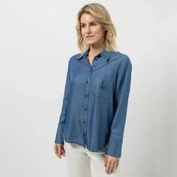 STRANDFEIN Bluse, Lyocell Knopfleiste Strass-Anker leger weit