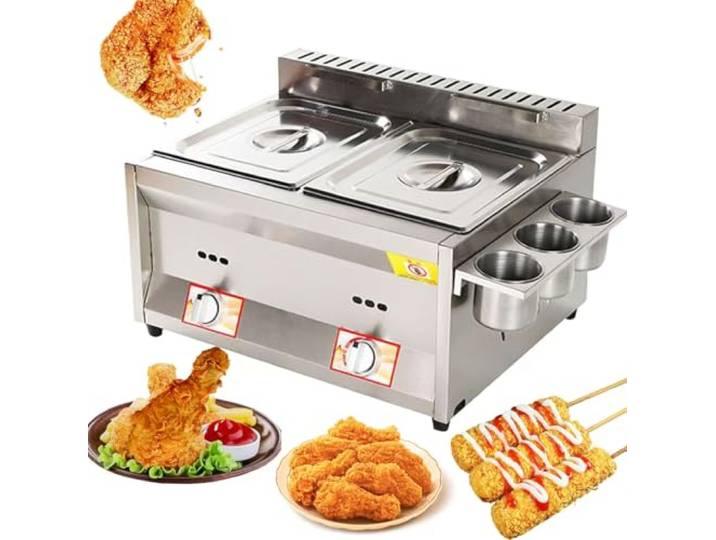 Fritteuse – Propangas-Fritteuse aus Edelstahl für die Arbeitsplatte, rutschfestes Design, leicht zu reinigen, ideal für den privaten und gewerblichen Gebrauch, perfekt für Pommes und frittie