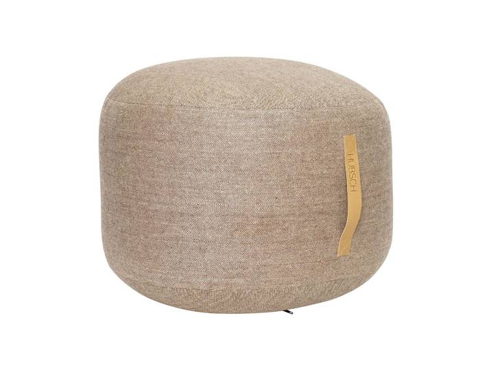 Pouf en tissu marron, rond, uni, rembourrage en boules de polysty