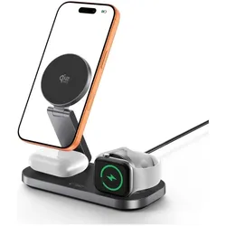Tech-Protect A52 3IN1 MAGNETIC MAGSAFE WIRELESS CHARGER 25W QI2.2 BLACK (25 W), Wireless Charger, Schwarz