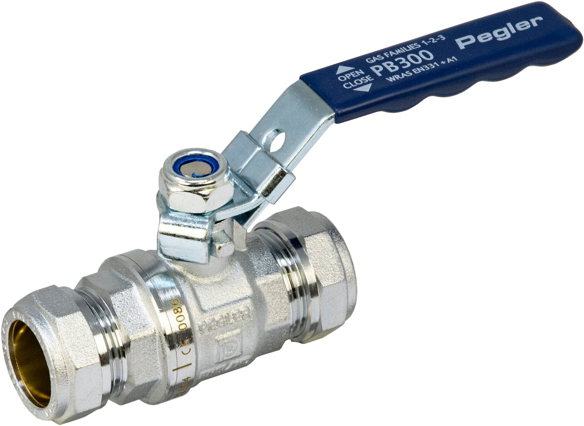 Pegler PB300 22mm Full Bore Ball Valve with Blue Lever Handle