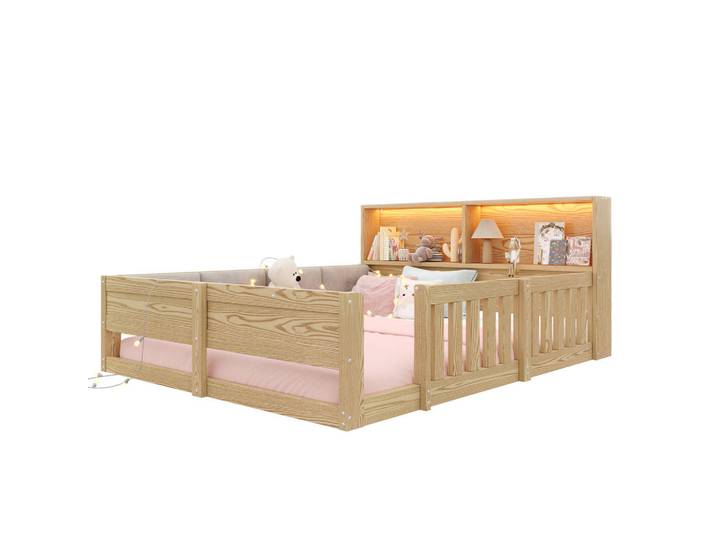 Flieks Flachbett 140x200cm Gitter Kinderbett LED Natur, Naturfarben, 140x200 cm, Babymöbel & Kindermöbel, Kinderzimmer & Jugendzimmer, Kinderbetten