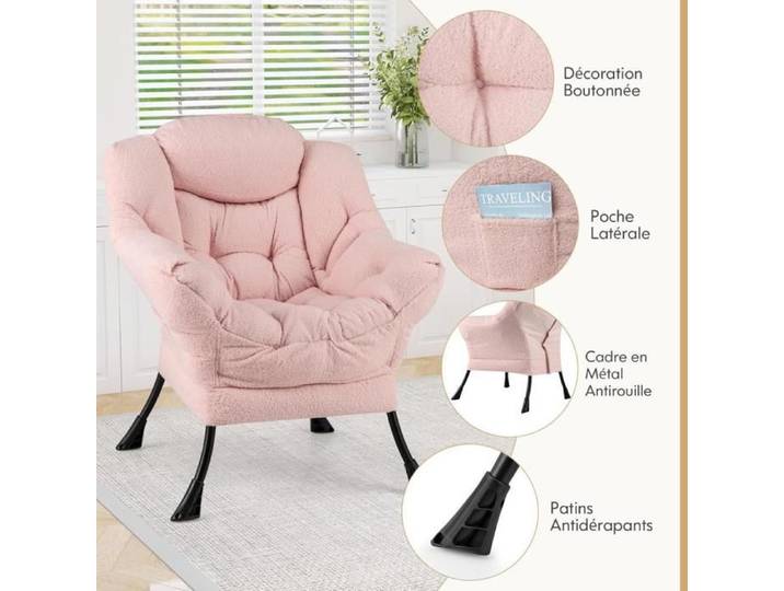 SUPFINE Fauteuil Salon Scandinave Fauteuil Chambre pour Lecture Cadre en Métal pour Charger 150 KG