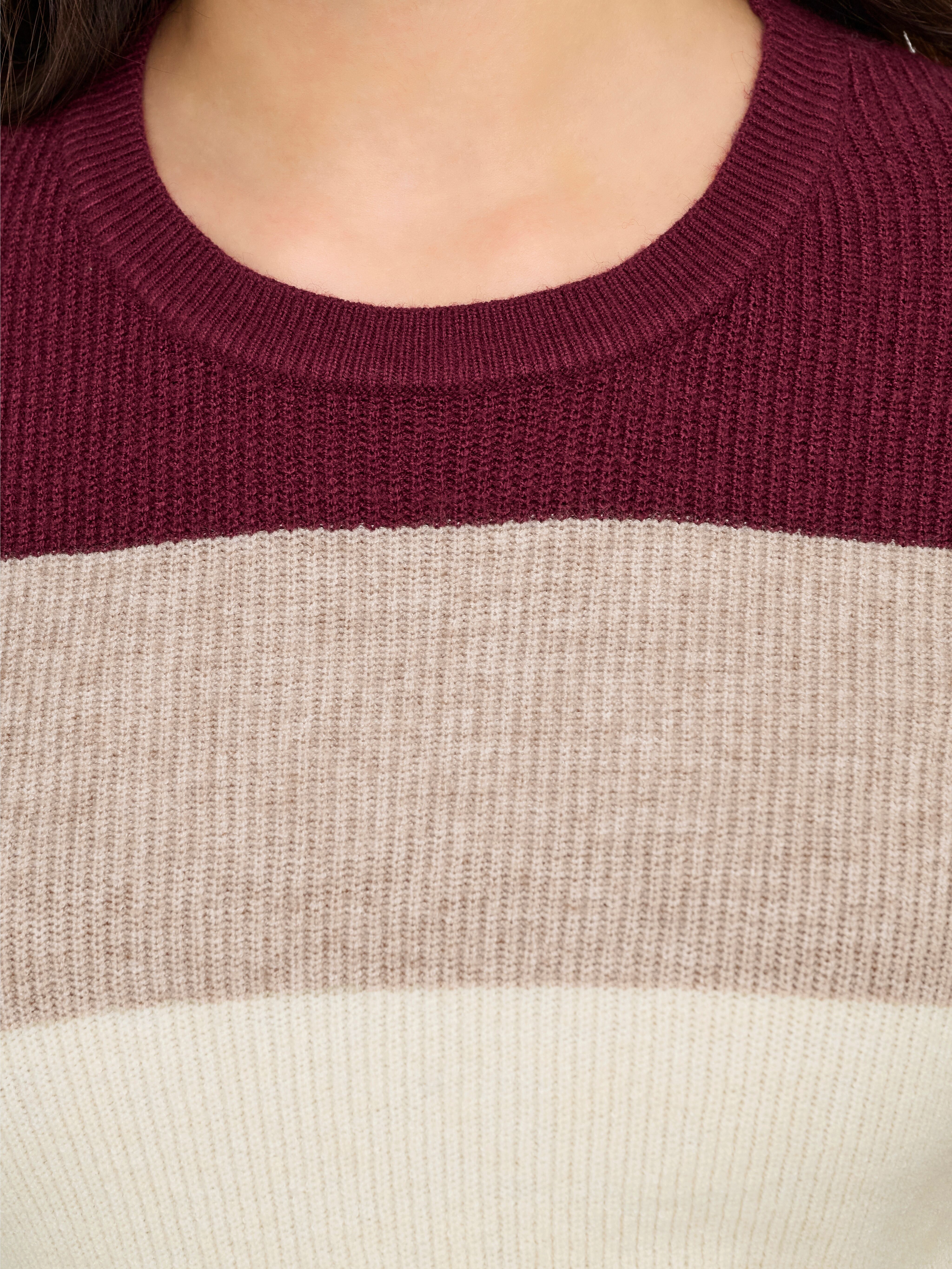 Strickpullover ONLY "ONLATIA L/S STRIPE PULLOVER KNT NOOS", Damen, Gr. XL, silber (zinfandel stripes:with weißcapgray, silbermink, chicorycoffee), Strick, Obermaterial: 50% Viskose, 27% Nylon, 23% Polyester, gestreift, regular fit normal, Rundhals, Rippst