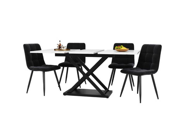 VLIVRA Ensemble Table Extensible et 4 Chaises Rembourrées - MDF Métal et Velours - Blanc et Noir