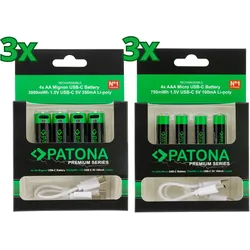 24x PATONA Premium USB-C AAA und AA Akkus Lithium (6x 4er Blister)
