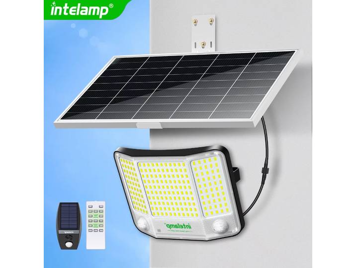 Intelamp 20000Mah Projecteur Solaire LED Extérieur de Sécurité avec Grand Panneau Solaire, Double Détecteur de Mouvement pour une Portée Plus Large et Plus Longue, Idéal pour Jardin, Cour, Garage,