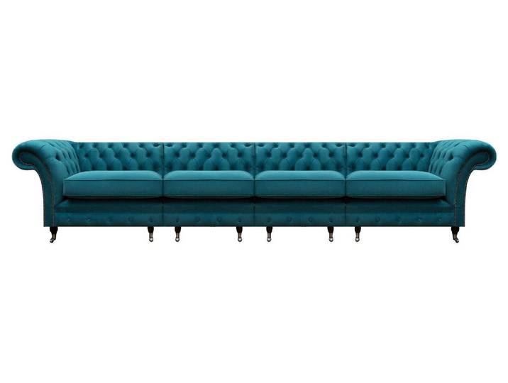 Xlmoebel Chesterfield-Sofa Blaues Chesterfield-Sofa aus hochwertigem Material, 4-Sitzer, Hergestellt in Europa
