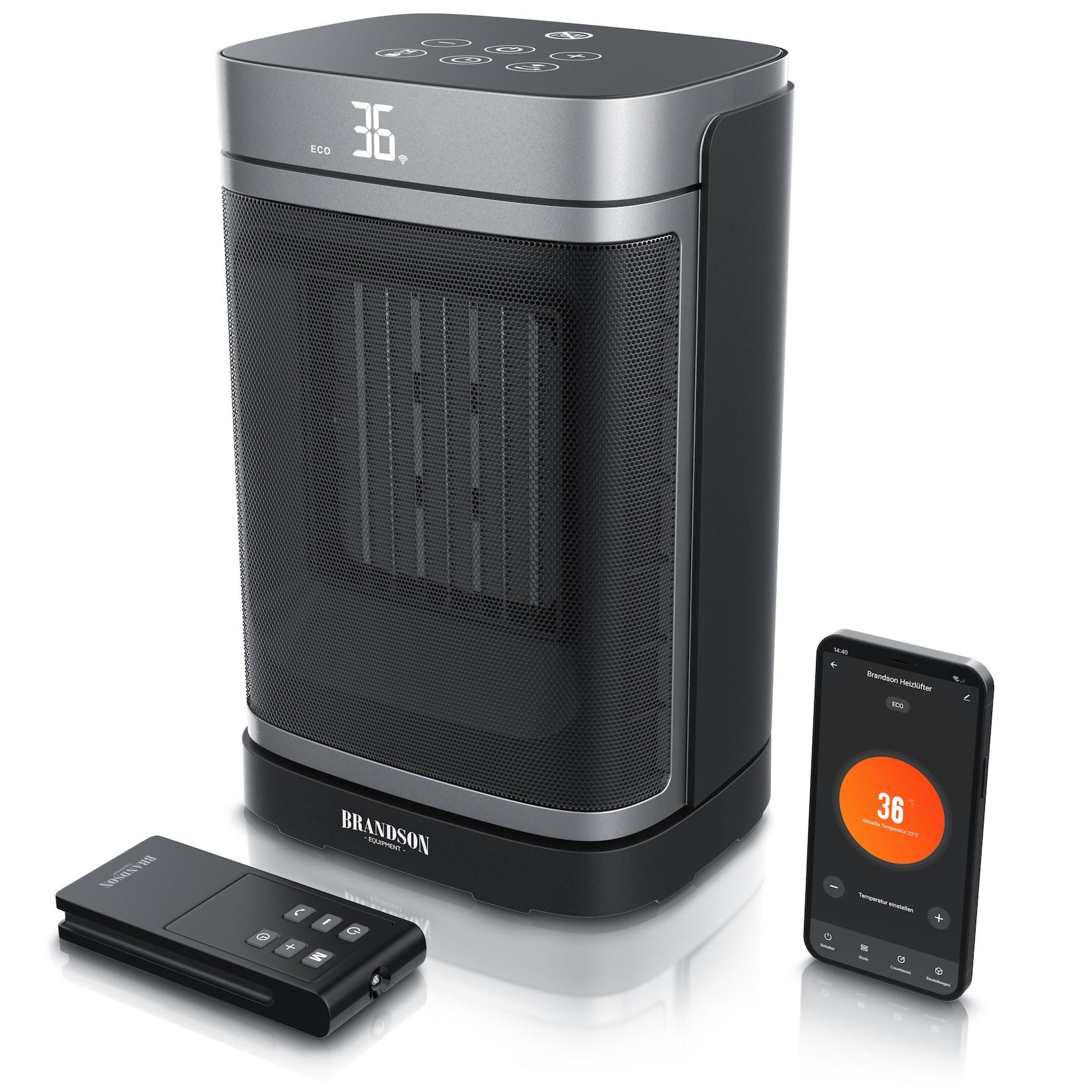 Brandson WLAN-Keramikheizlüfter 1500 W mit App-Steuerung, Fernbedienung, ECO-Modus, Thermostat, Oszillation, Timer und LED-Display