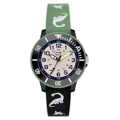 Quarzuhr COOL TIME "The Cool New Dino", grün (khaki, schwarz), Armbanduhren, Kinder, Quarzuhr, Armbanduhr, Silikonarmband, Kinderuhr, Junge, analog