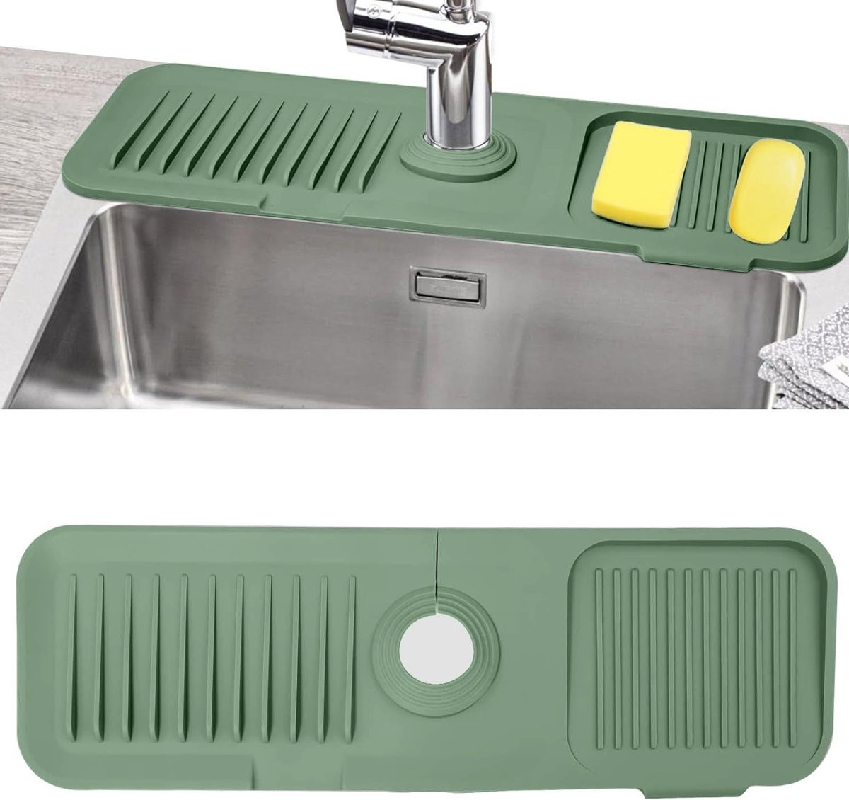 Siliconen Splash Guard voor de Keuken en Badkamer, Absorberende Mat voor Kranen en Sponsen, Groen
