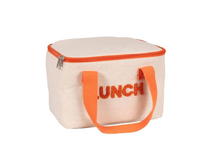 Lunchbag aus Leinen, weiß und orange