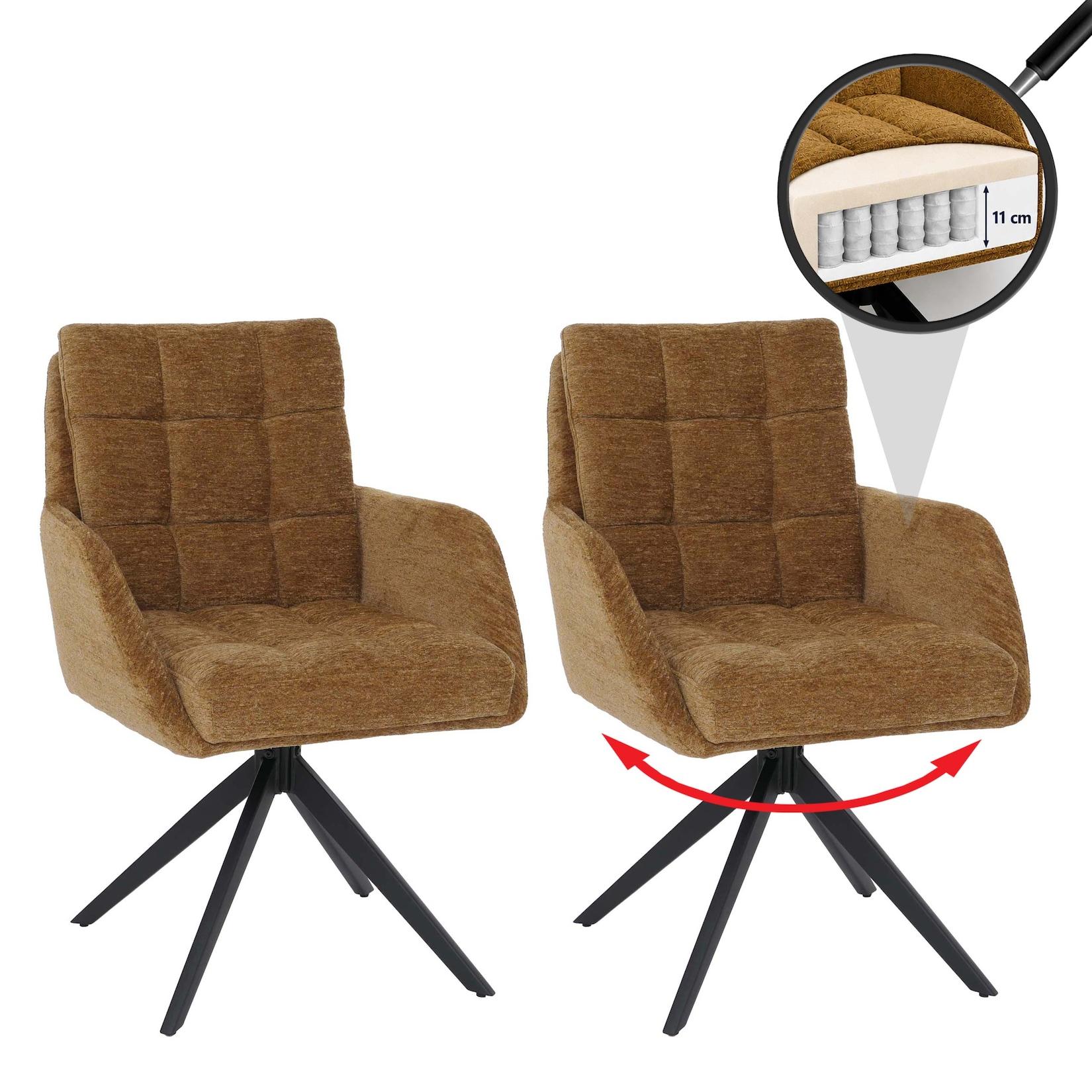 2er-Set Esszimmerstuhl MCW-Q36, Küchenstuhl drehbar Auto-Return, Stoff Chenille (680g/m²) Metall MVG ~ senfgelb