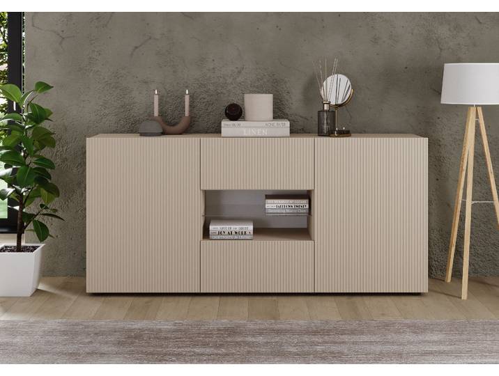 Sideboard HOME AFFAIRE Rio Breite 181 cm, Kommode mit 2 Türen u. 2 Schubkästen , beige (cashmere, front mit geriffelter struktur), B:181cm H:84cm T:42cm, Sideboards, Sideboard, geriffelte MDF-Fronten, modern u. elegant, viel Stauraum