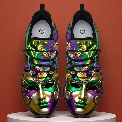 LightInthebox Men's Mardi Gras Vibrant Carnival Sneakers with Mask and Confetti Design – Bright, Comfortable Footwear for Parades, Parties and Festivals