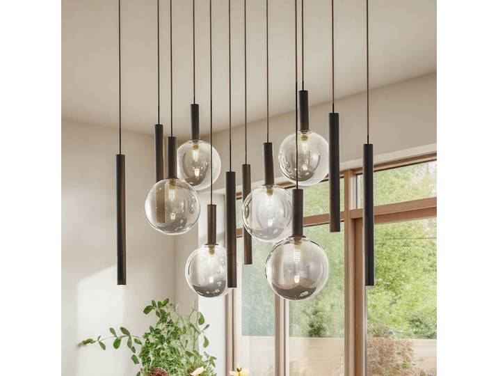Glas Hängeleuchte Lumavia Lucande, dimmbar, schwarz, für Wohn- / Esszimmer, Glas, Modern