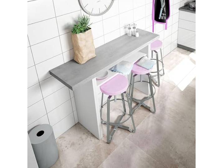 habeig Klappbarer Küchentisch Kommode Esstisch Klapptisch, 120x70 cm, Weiß mit Zement-Grauer Tischplatte, Platzsparend, Stabil #4587