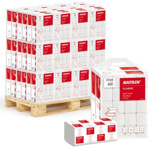 Katrin Papierhandtücher Classic, 35588, 2-lagig, Zick-Zack, Tissue, 23 x 24,4cm, 4000 Stück, 32 Pack, Palette