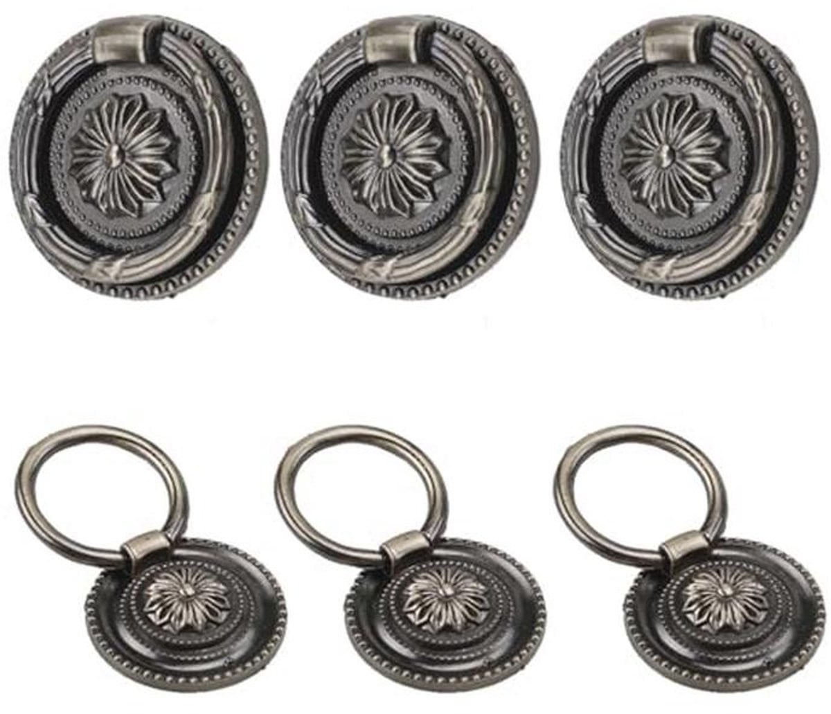 Set van 6 antieke bronzen kastknoppen vintage handgrepen voor meubels