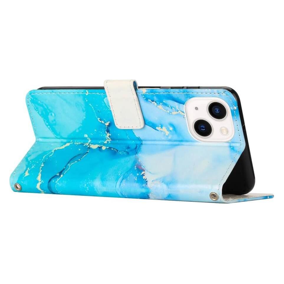 Cover-Discount iPhone 14 Plus - Leder Hülle blue Marble (Apple iPhone 14 Plus) (660109653B)