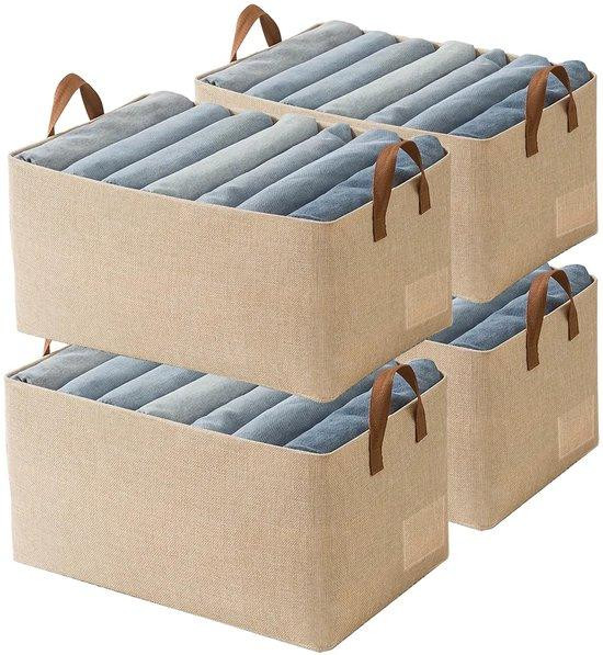 Stapelbare en opvouwbare kledingorganizer met handvatten, beige, textiel