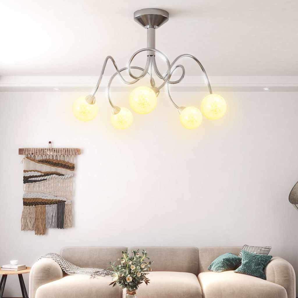 vidaXL Candeeiro teto c/ abajures vidro redondos p/ 5 lâmpadas LED G9 Blanco