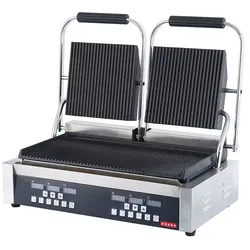 Ristoattrezzature Professionelle elektrische digitale Doppel gerippt / gerippt Sandwich-Kochfeld 57x37x21h cm