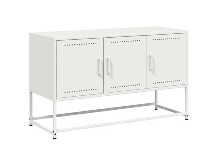 LMTYOENFG TV-Schrank Weiß 100,5x39x60,5 cm Stahl Fernsehtisch Robustes Metall-Lowboard mit 3 offenen Fächern für Wohnzimmer und Schlafzimmer. Inklusive Wandhalterung gegen Umkippen.