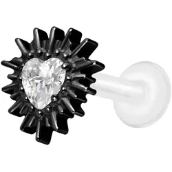 PTFE Labret mit Innengewinde + Titan-Aufsatz KRISTALLHERZ + SONNENSTRAHLEN
