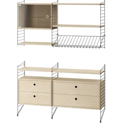 Wohnkombination Sideboard/Wandregal Schwarz Esche