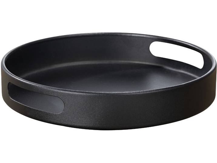 Tablett WENKO Modell Susie , schwarz, H:6cm Ø:26cm, Metall, Tabletts, Tablett, 360 drehbar, Drehteller für Küche und Esstisch mit Haltegriffen