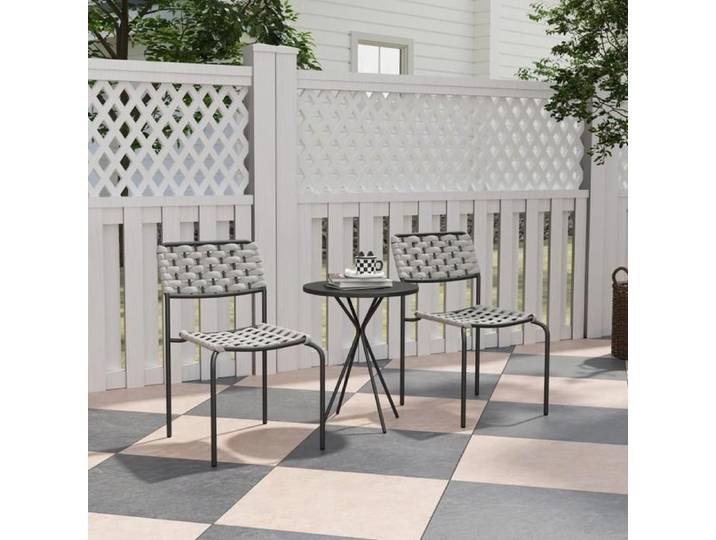 Ensemble de mobilier de jardin en polyrotin salon de jardin pour 2 personnes ensemble 3 pièces avec 2 chaises empilables gris