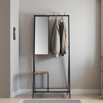 ZWYO HOSIMU Industrial Style Multifunctional Hall Tree with Shoe Storage, Mirror and Metal Frame for Living Room, Bedroom