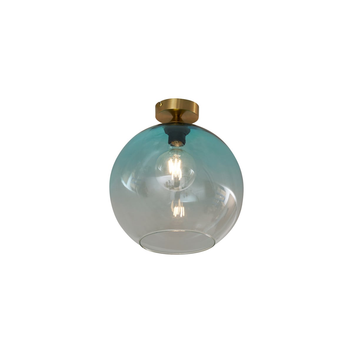 Qazqa Art Deco plafondlamp messing met blauw glas
