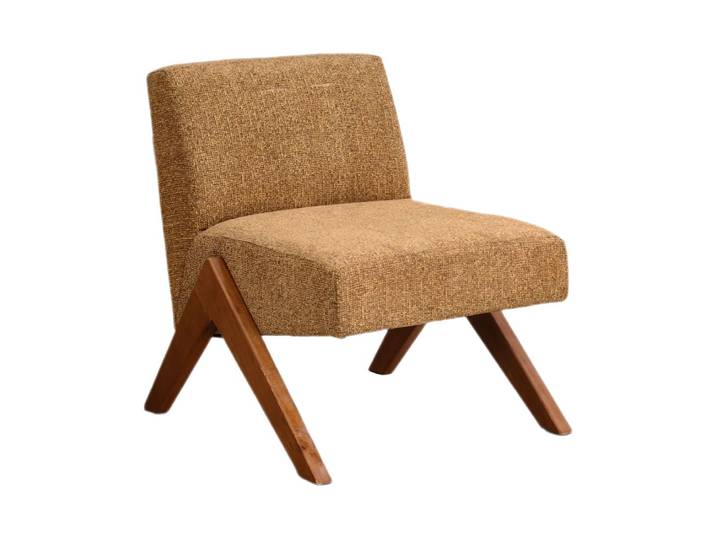 Fauteuil en tissu pieds bois - marron chiné
