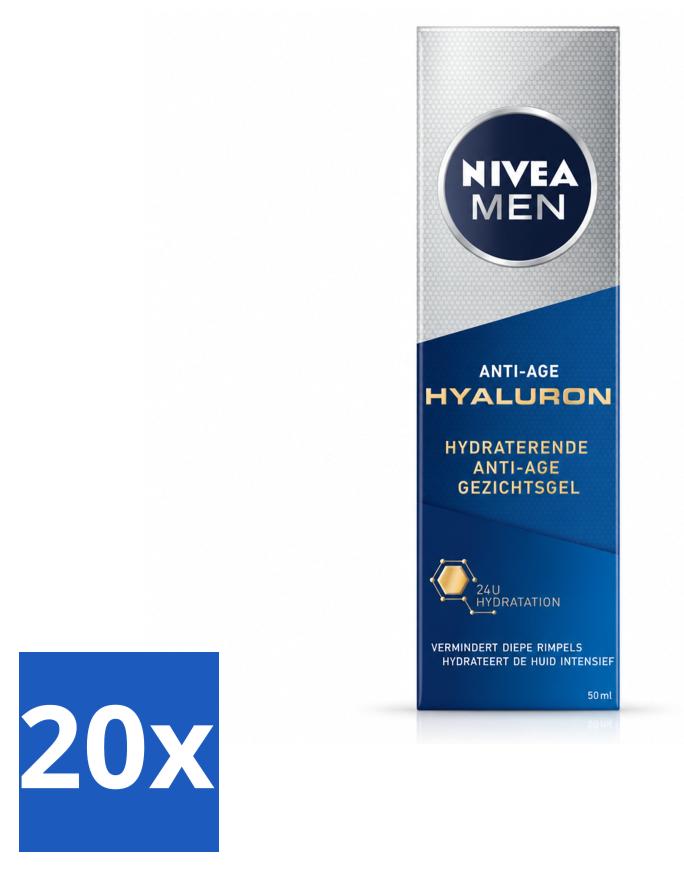 20 x NIVEA MEN Anti-Age Feuchtigkeitsgel mit Hyaluron - 50 ml - Vorteilspackung - 20 Stücke