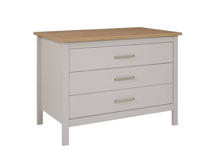 Inter Link - Kücheninsel - Mittelinsel - Arbeitsplatte - Küchenschrank mit 3 Schubladen - Melaminbeschichtet - L: 124cm - H: 91,5 cm - T: 75 cm - Piazza Crema - Kaschmir - Eiche Artisan