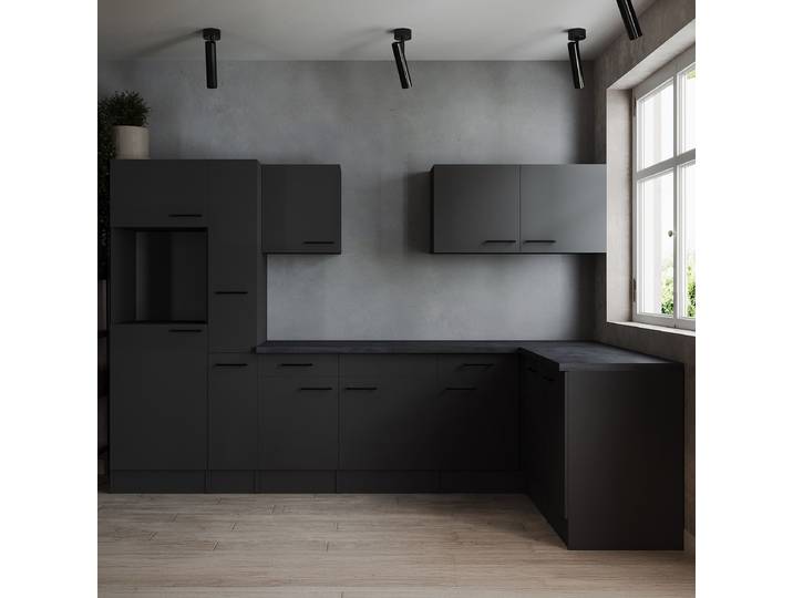 Premium Eck-Küchenzeile Oliver 310 cm 310 x 205 x 172cm Grau/Matt Grau ohne Elektrogeräte