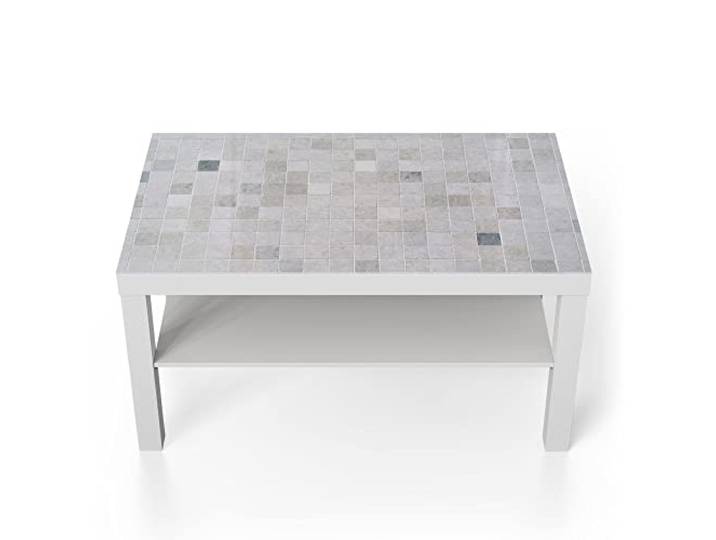 DEQORI Glastisch weiß groß 90x50 cm Motiv Fliesenwand aus Keramik ausgefallener Beistelltisch aus Glas Hochglanz Couchtisch fürs Wohnzimmer moderner Couch Tisch mit Design