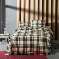 Fleuresse gewebte Edelflanell Bettwäsche Lech Marlow 155x220 cm + 80x80 cm | grün - grün