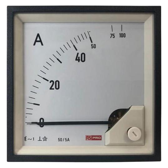 RS PRO Amperemeter 10 (Input) A, 100 (Scle) A, 50/5 (CT) A AC Dreheisen, 92mm x 92mm T. 54 (<30 A) m (1862463)