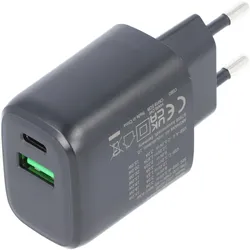 Ansmann USB-Ladegerät HC218PD, USB-A und USB-C Ladeport, 20W, schwarz (20 W, 2 Ports), USB Ladegerät, Schwarz