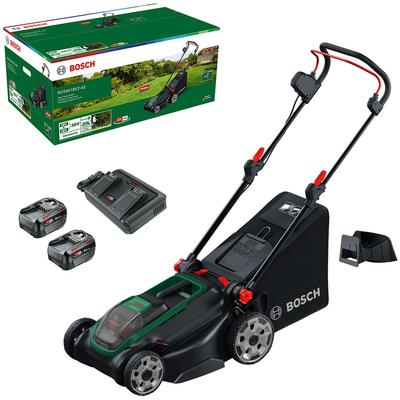Akkurasenmäher BOSCH HOME & GARDEN "ROTAK18V-43", grün, Rasenmäher, Kraftvoller 3-in-1-Mäher für mittelgroße bis größere Rasenflächen