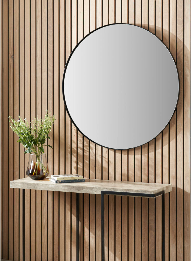 17 Stories Stainless Steel Round Mirror Black 100cm x 100cm