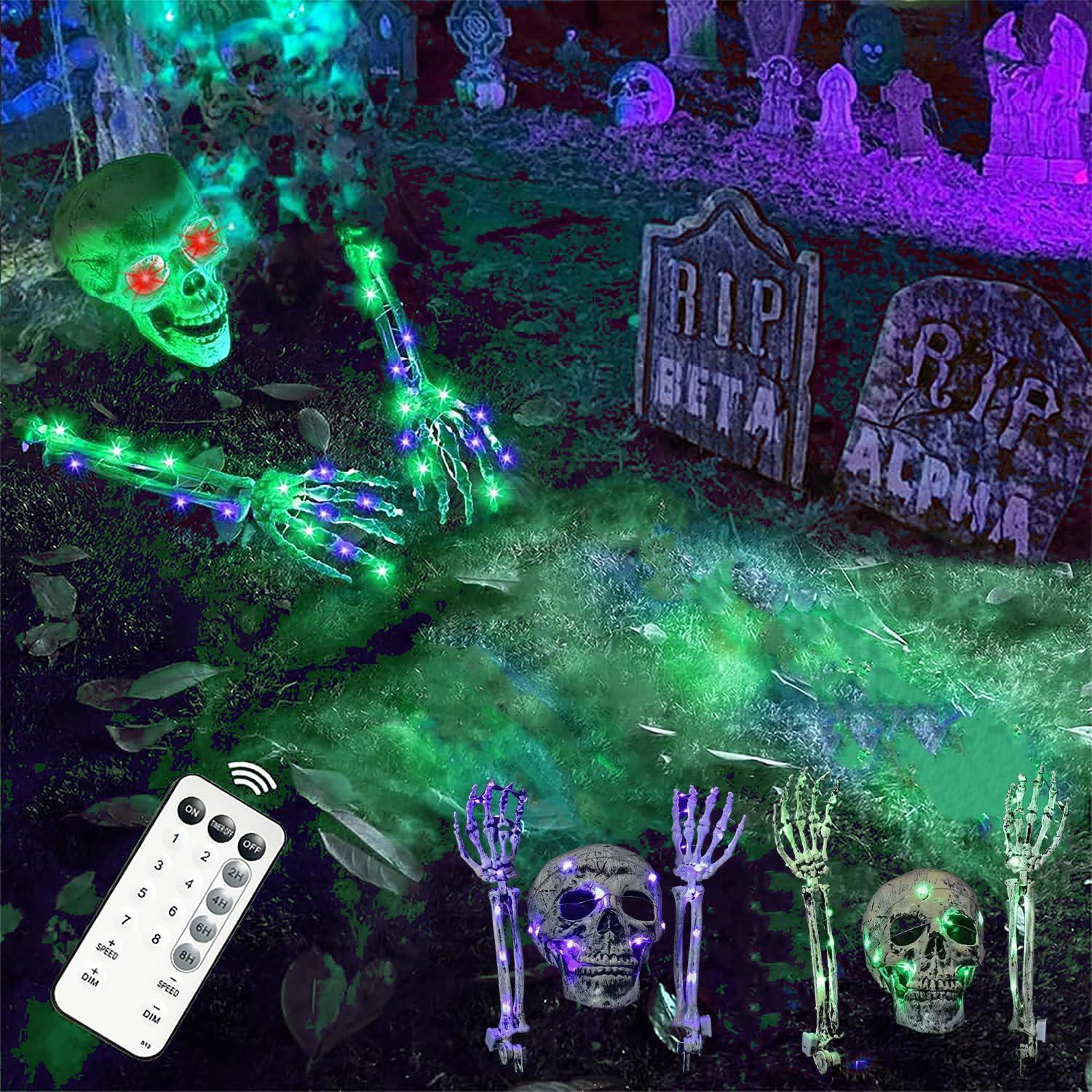 Dripio Halloween schedelset met LED-verlichting, 3 meter, paars/groen