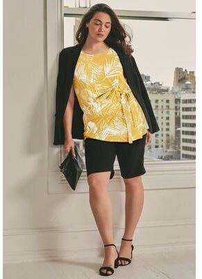 Plus Size Women's Sleeveless Knit Crepe Tie Detail Tunic by Avenue in Citrus Tropicana (Size 14)
