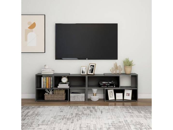 En soldes - MEUBLE HI-FI - Gris - Armoire TV - Meuble TV - pour maison - Gris brillant 149x30x52cm Bois d'ingénierie_6449