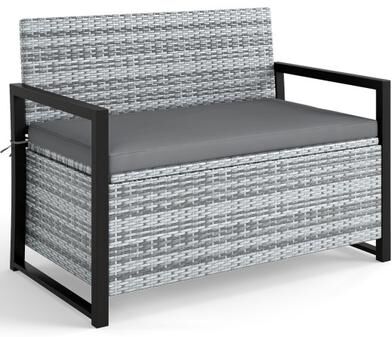 Costway Patio Storage Bench Outdoor Wicker Loveseat with Built-in Storage-Gray