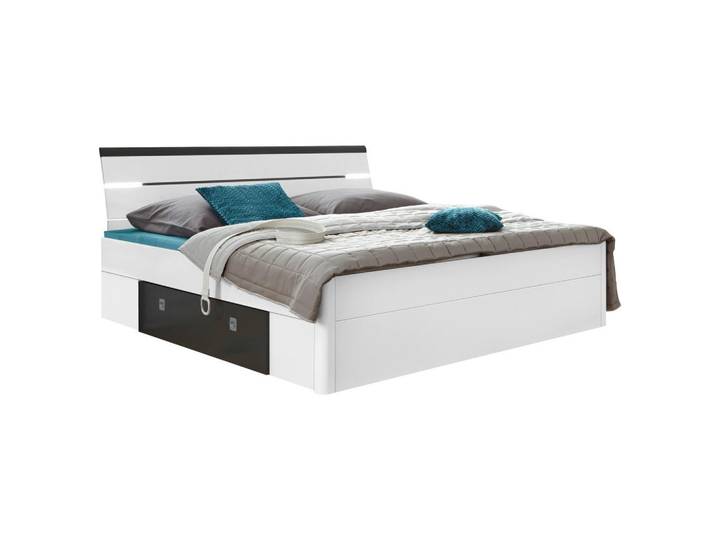 Mid.you Stauraumbett, Anthrazit, Weiß, 180x200 cm, Beleuchtung, für Rollrost geeignet, Lattenrost geeignet, Schlafzimmer, Betten, Stauraumbetten