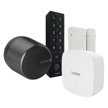 Tedee Set GO2 Alu schw, Bridge, Keypad Türsensor (Elektronische Zahlenkombination, Fingerabdruck, Smartphone) (5906288551874)